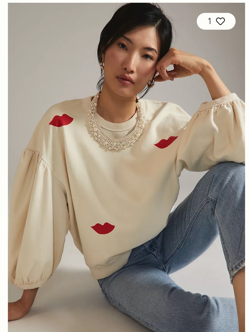 Clare V Drop Shoulder Lips Sweatshirt size small